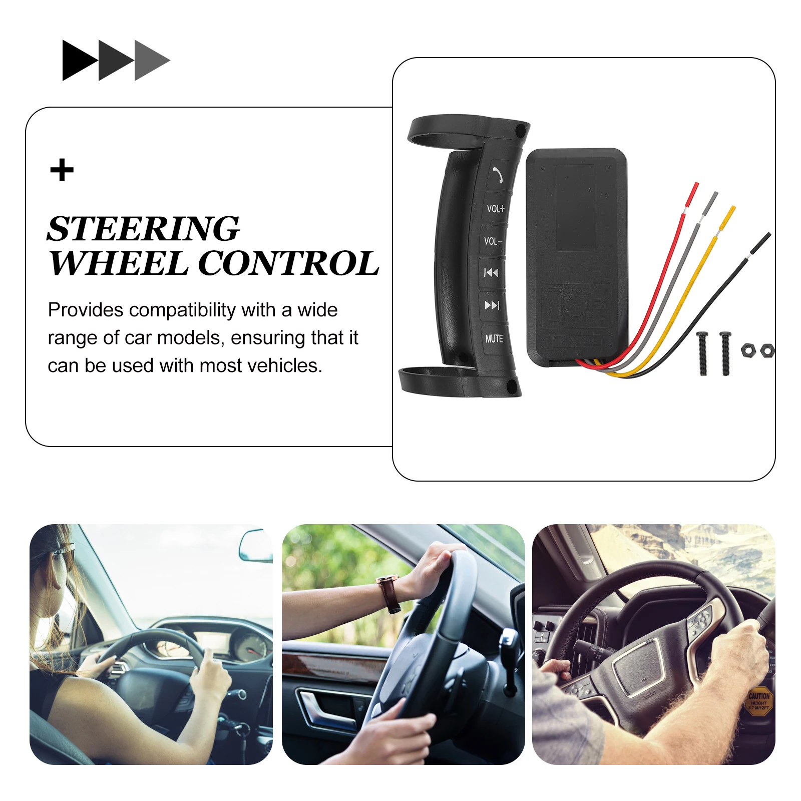 

Steering Wheel Controller Universal Wireless Media Remote Black Button Car Accessory Steering Control Car Interior Item