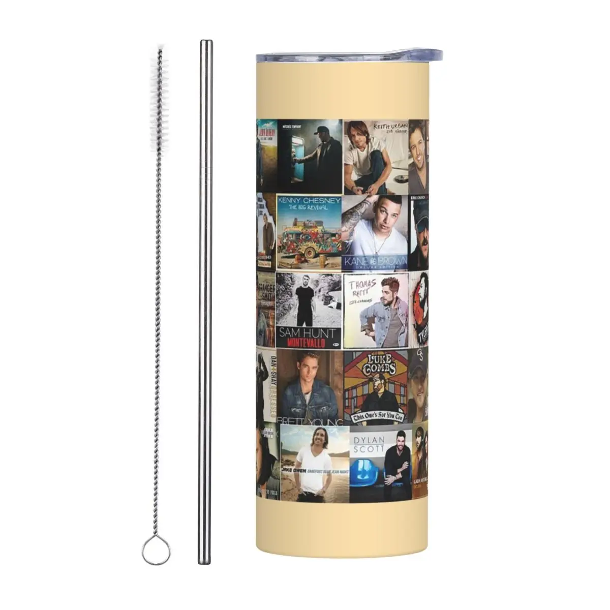 Country Music Collag Stainless Steel Tumbler Vacuum Insulated Mugs Thermal Cold Bottle Straws With Lid 20oz