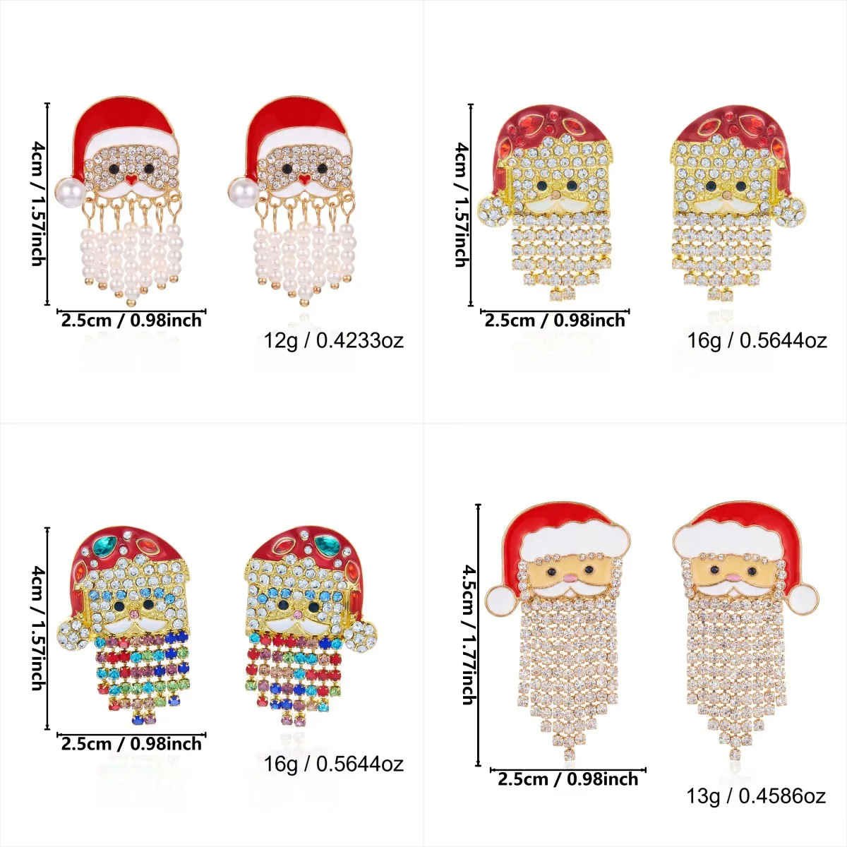 Luxuriöse Glänzende Strass-Weihnachtsmann-Ohrhänger für Damen Imitationsperlen Weihnachts-Quastenohrringe Partyschmuck – Detail 7