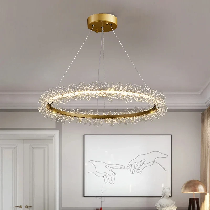 Modern Luxury K9 Octagonal Beads Crystal LED Chandelier Lustre Gold Ring Pendant Light Home Decor Lighting Fixtures CX133DS