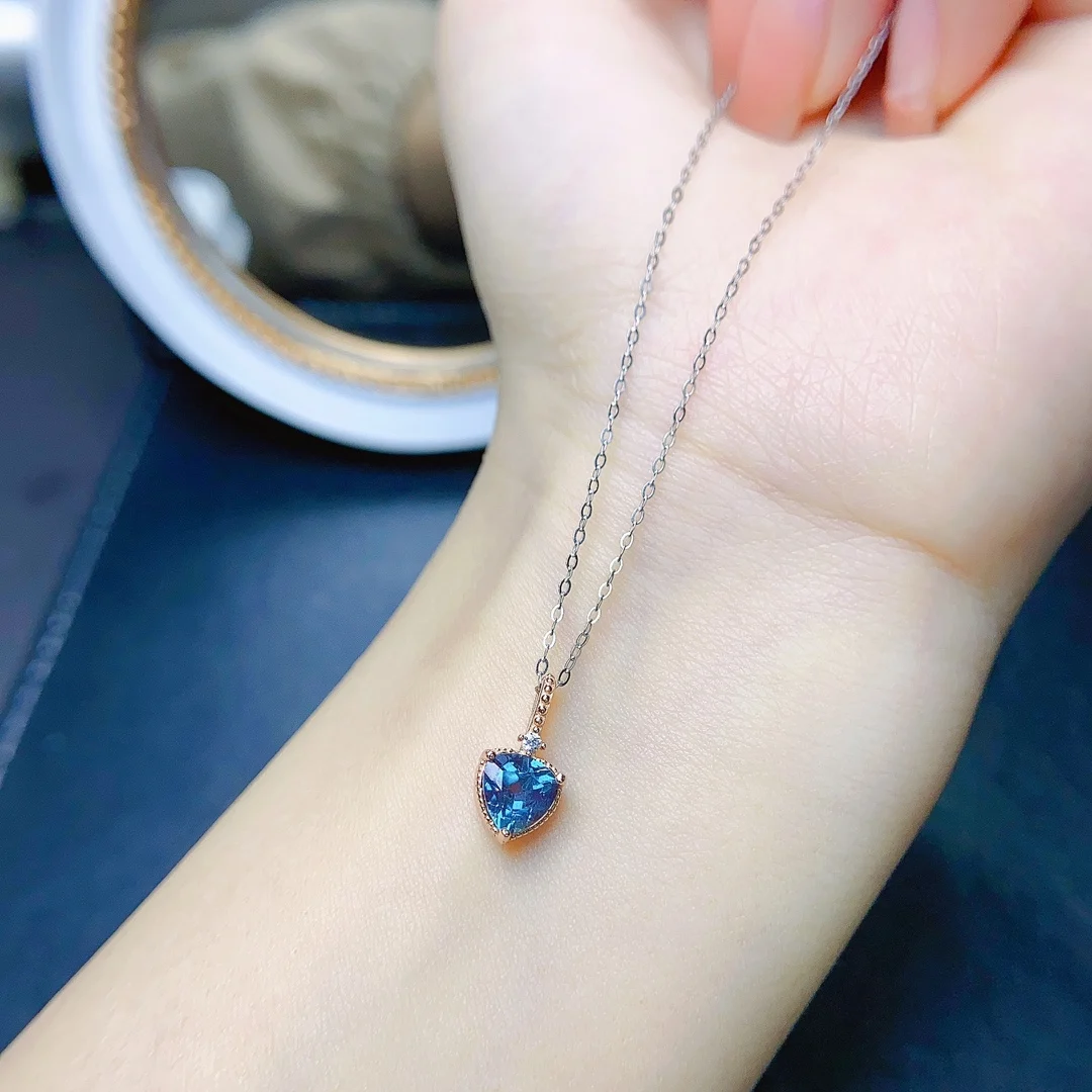 Dainty Trillion Cut Color-Change Alexandrite Pendant Necklace 925 Silver Rose Gold June Birthstone Wedding Alexandrite Necklace