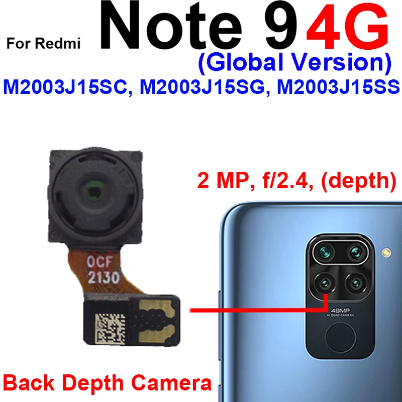 Front Back Big Camera For Xiaomi Redmi Note 9 Rear Front Small Selfie Facing Ultrawide Macro Depth Camera Flex Cable Model Parts