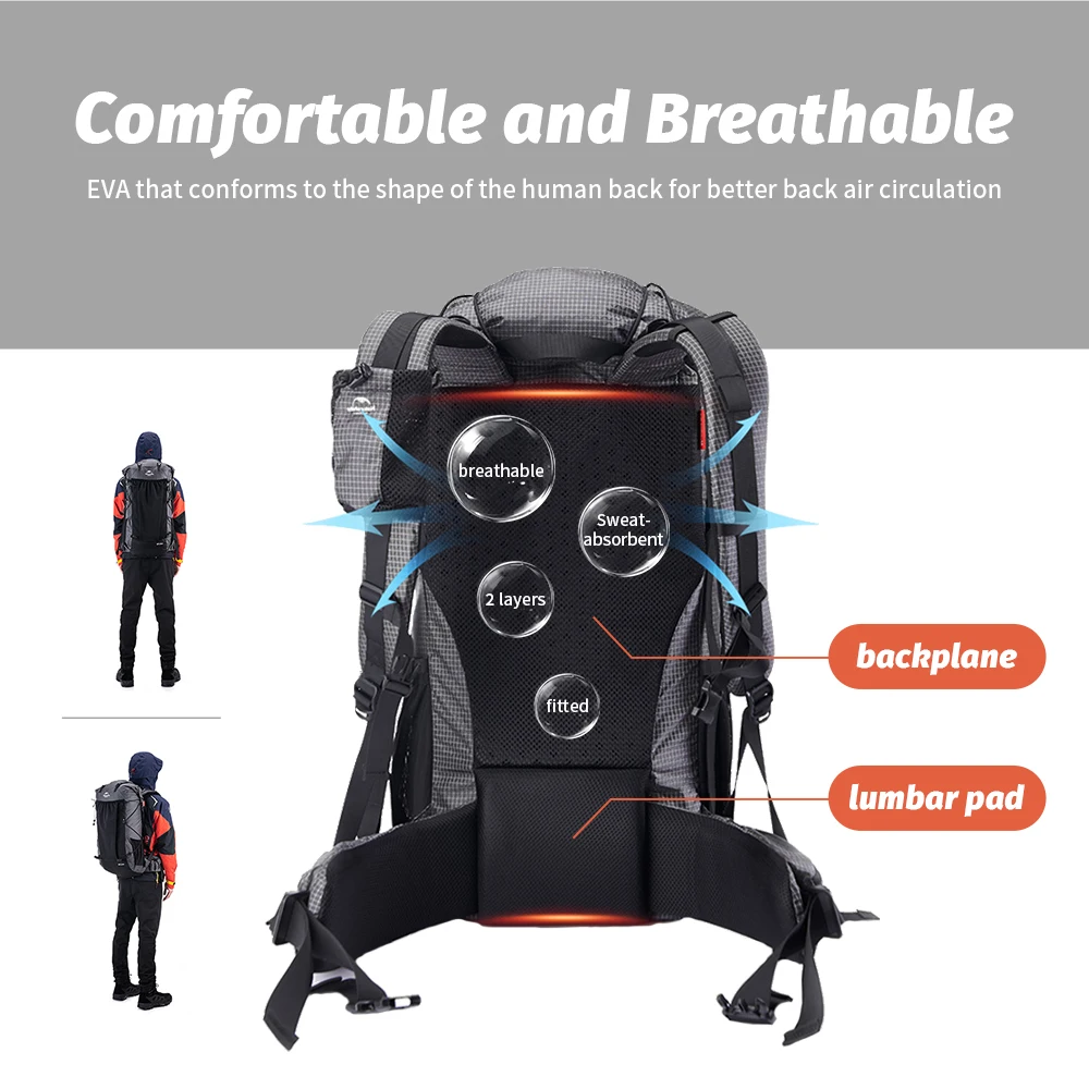 Imagem -03 - Naturehike Mochila Masculina 40l Escalada Mochila de Viagem Bolsa de Ombro Pesca Trekking Acampamento Caminhadas Mochila com Capa