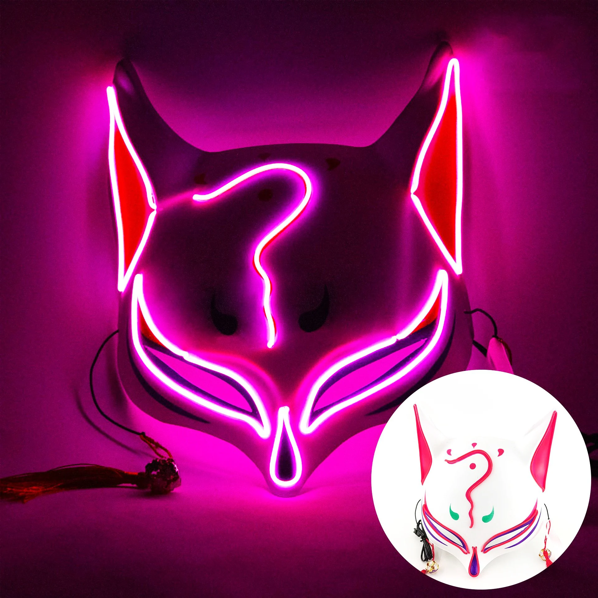 Popular Fox Face Mask Led Glowing Halloween Mask Fluorescent Cosplay Punk Fox Face Party Masks For Halloween