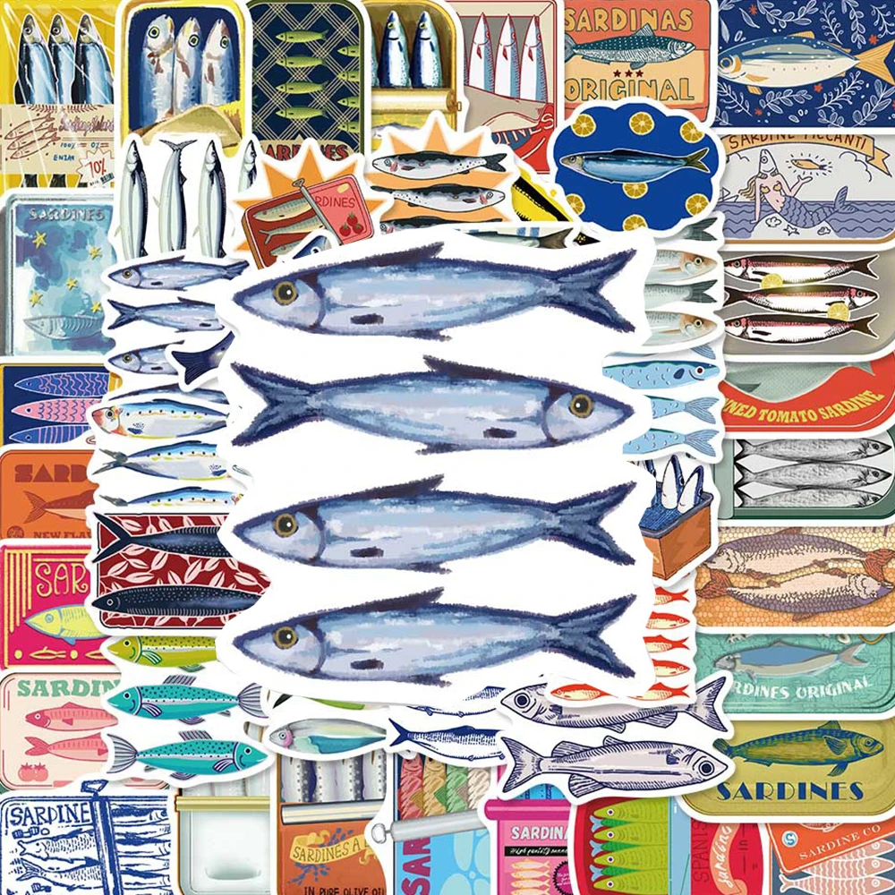 

10/30/50pcs Mediterranean Sardine Can Cartoon Stickers Aesthetic Decals Decorative Suitcase Laptop Scrapbook Vintage Sticker Toy