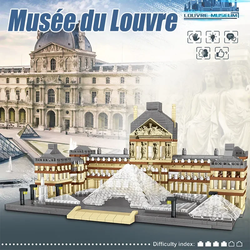 3377pcs City Mini Paris Louvre Mini Building Blocks Famous Architecture Museum Diamond Bricks education Toys for Children