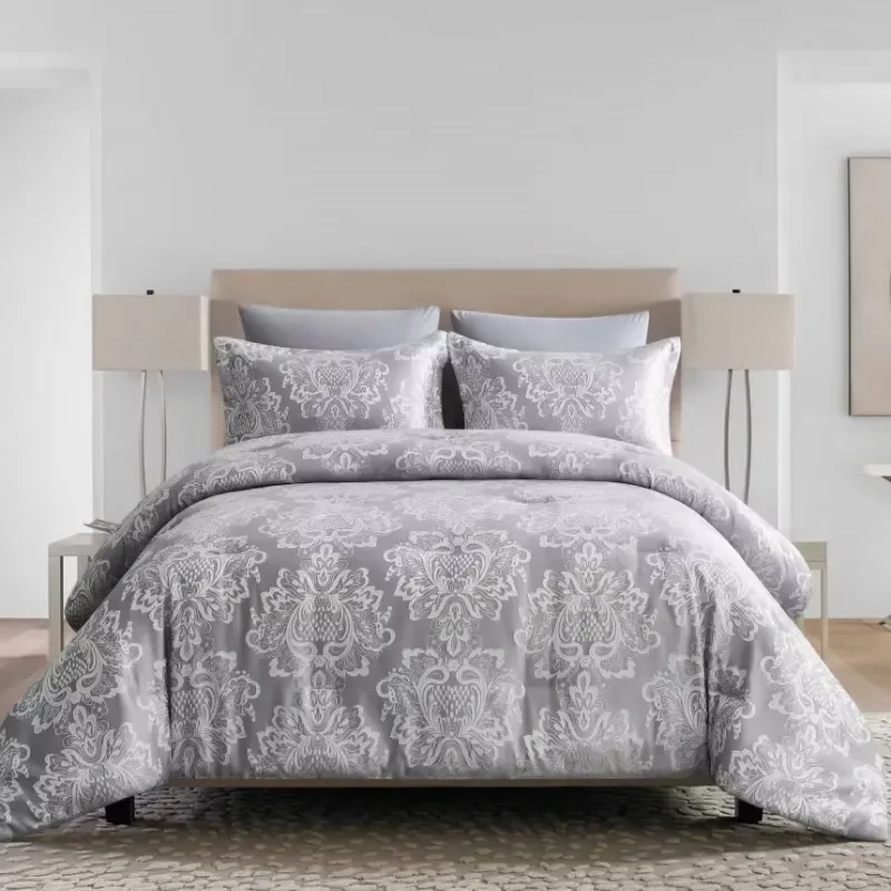 【CHIMU HOME】King Size 6-Piece Floral Jacquard Microfiber Bedding Set Soft Complete Bedroom Quilt Kit Wholesale