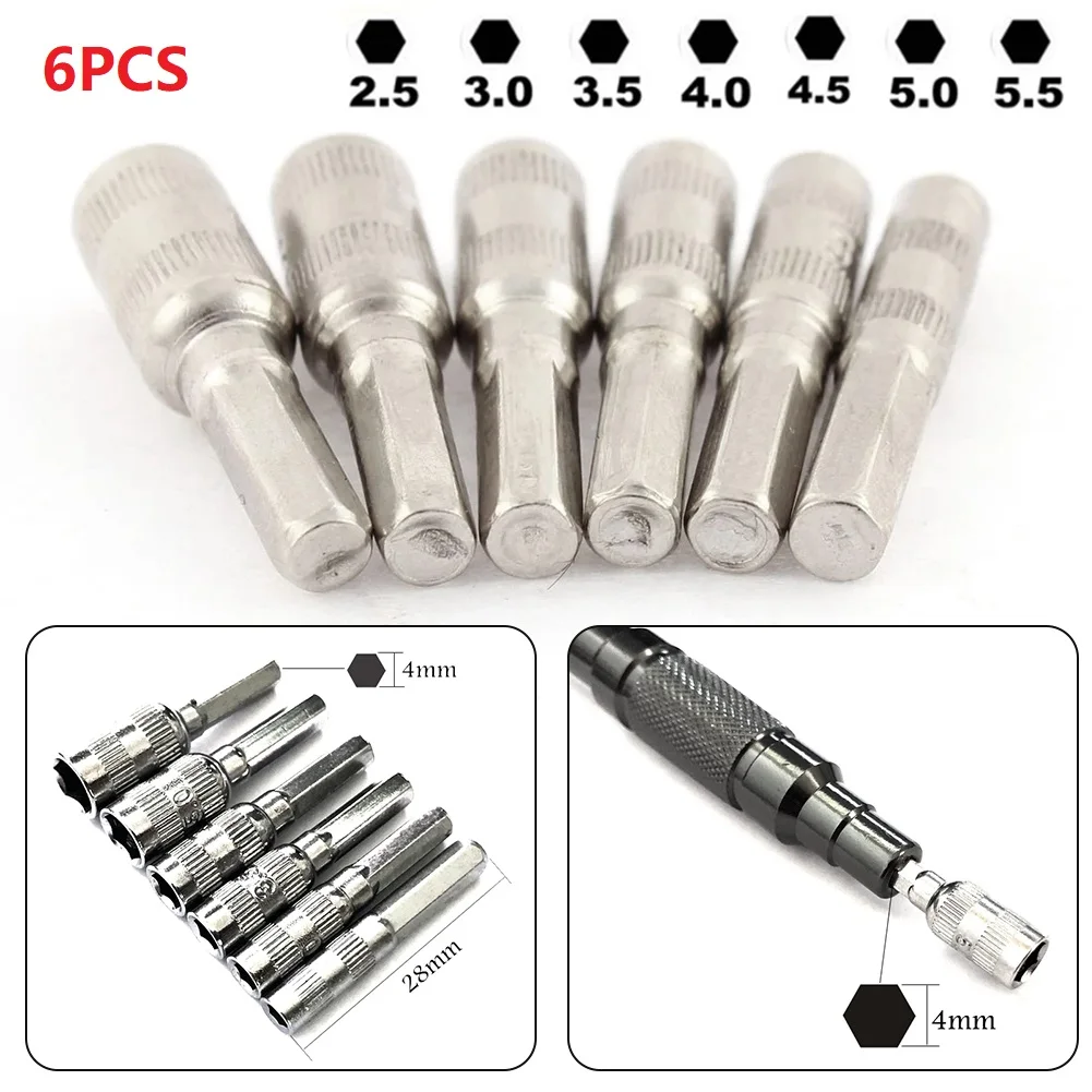 6pcs 6 Point Hex Socket H4 Hex Shank Nut Driver Screw Metric Driver Tool Drill Bit 2.5mm 3mm 3.5mm 4mm 4.5mm 5mm Nut Setter Bits