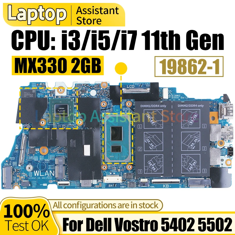 

19862-1 For DELL Vostro 5402 5502 Laptop Mainboard 0NDT4T 0G0XMN 04D2JV 0H2F8K 010GRP i3/i5/i7 11th Gen Notebook Motherboard