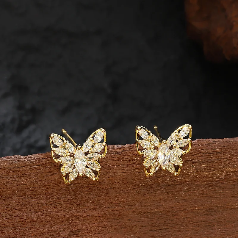 

Fashionable and exquisite sparkling diamond zircon butterfly earrings niche light luxury temperament versatile high-end earrings