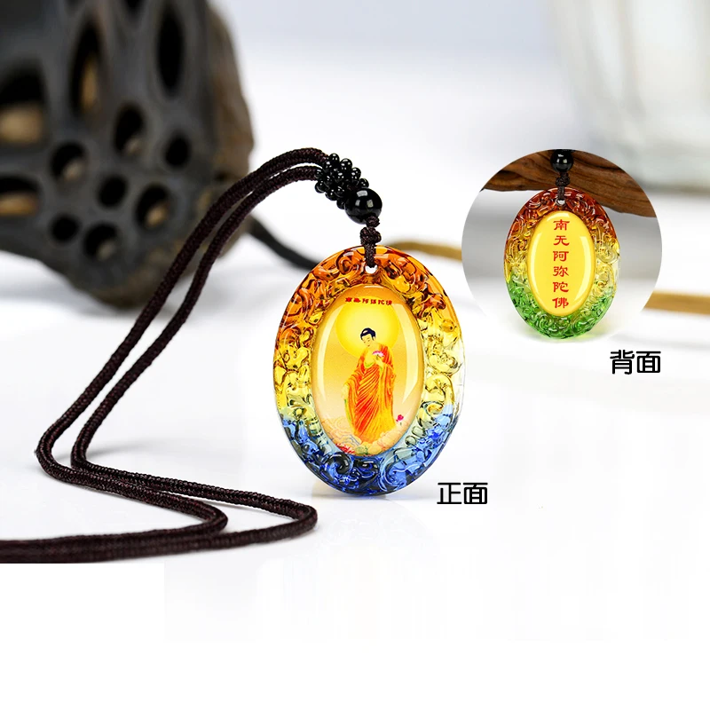 2PCS GOOD  Buddhist supplies Greco-Buddhist pocket travel efficacious Mascot # Namo Amitabha Buddha Crystal Pendant Amulet