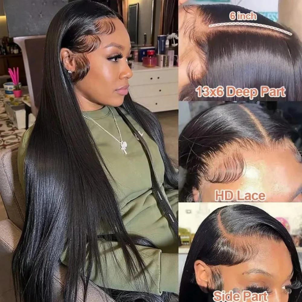 250% Brazilian Straight Human Hair Wigs 13x4 13x6 HD Transparent Lace Front Wigs Pre Plucked Baby Hair Natural Hairline Wigs For Black Women image 4