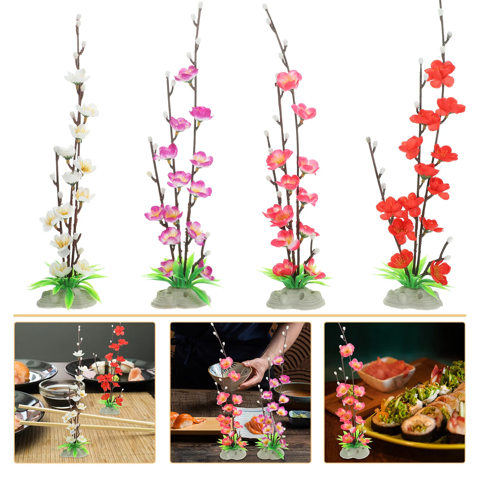 

4Pcs Sashimi Plate Decoration Vivid Simulated Flower Sushi Tray Decor Fake Flower for Plating Presentation Simulation Flowers