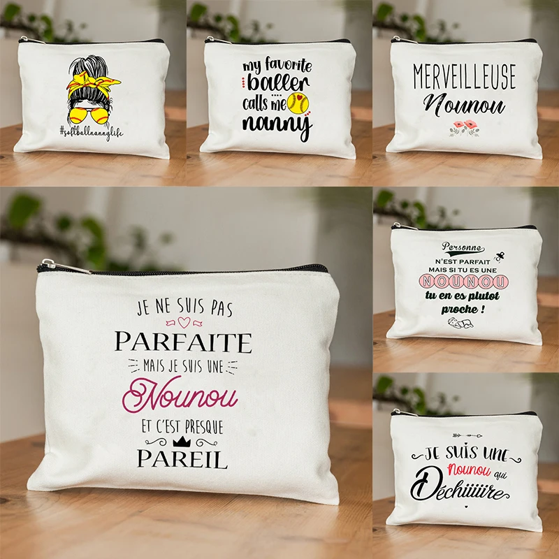 Humorous French Text Wallet for Nanny Makeup Bag Gift for Caregiver Women Christmas Gift, Playful Nanny Present with Sassy Decor