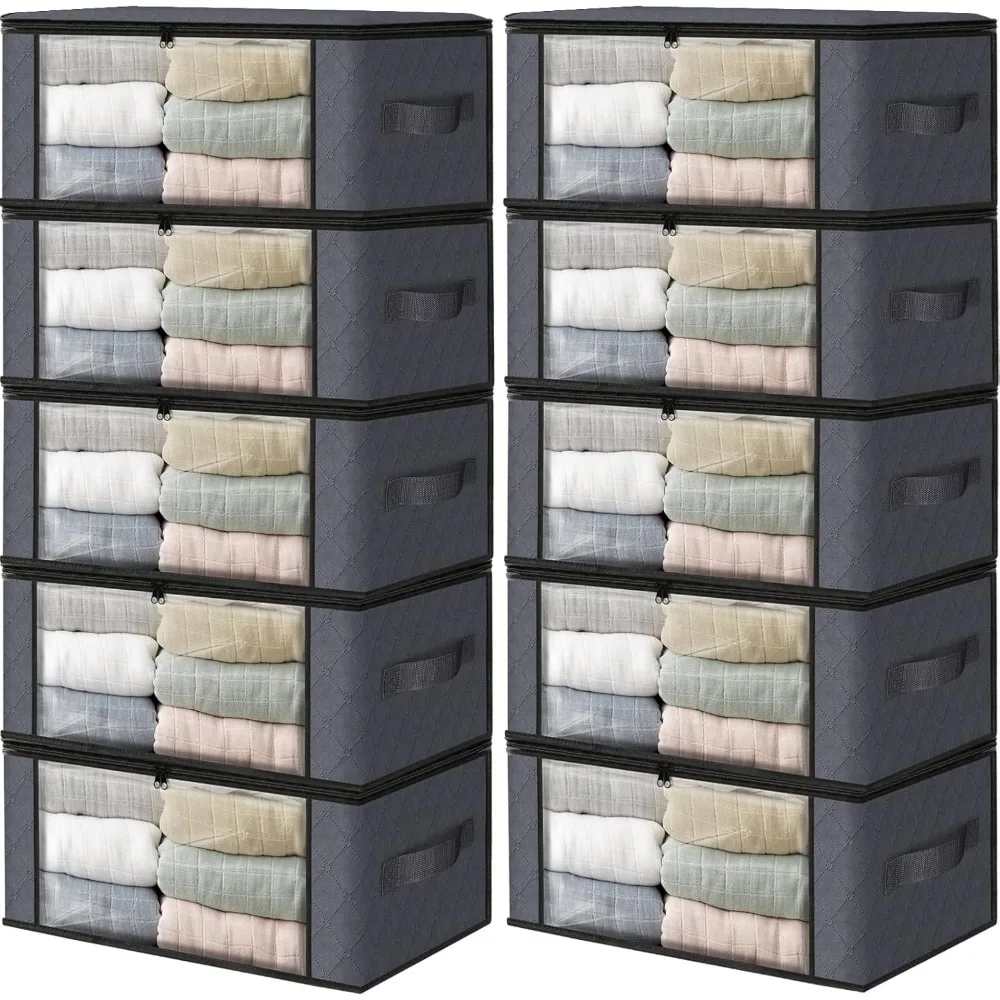 

10-Pack, with Large Clear Window Sturdy Handles for Closet, Dorm, Pillows, Clothes, Blankets, 35L, Foldable Storage Bags