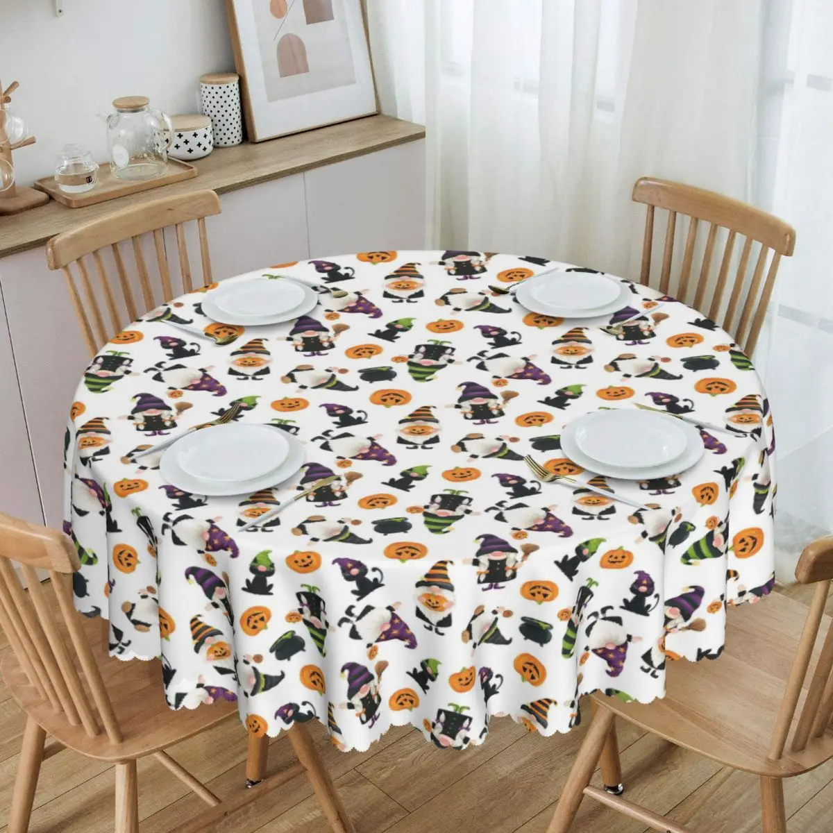 

Customized Mini Holiday Snow Fun Gnomes Tablecloth Round Oilproof Table Cover Cloth for Party 60 inches
