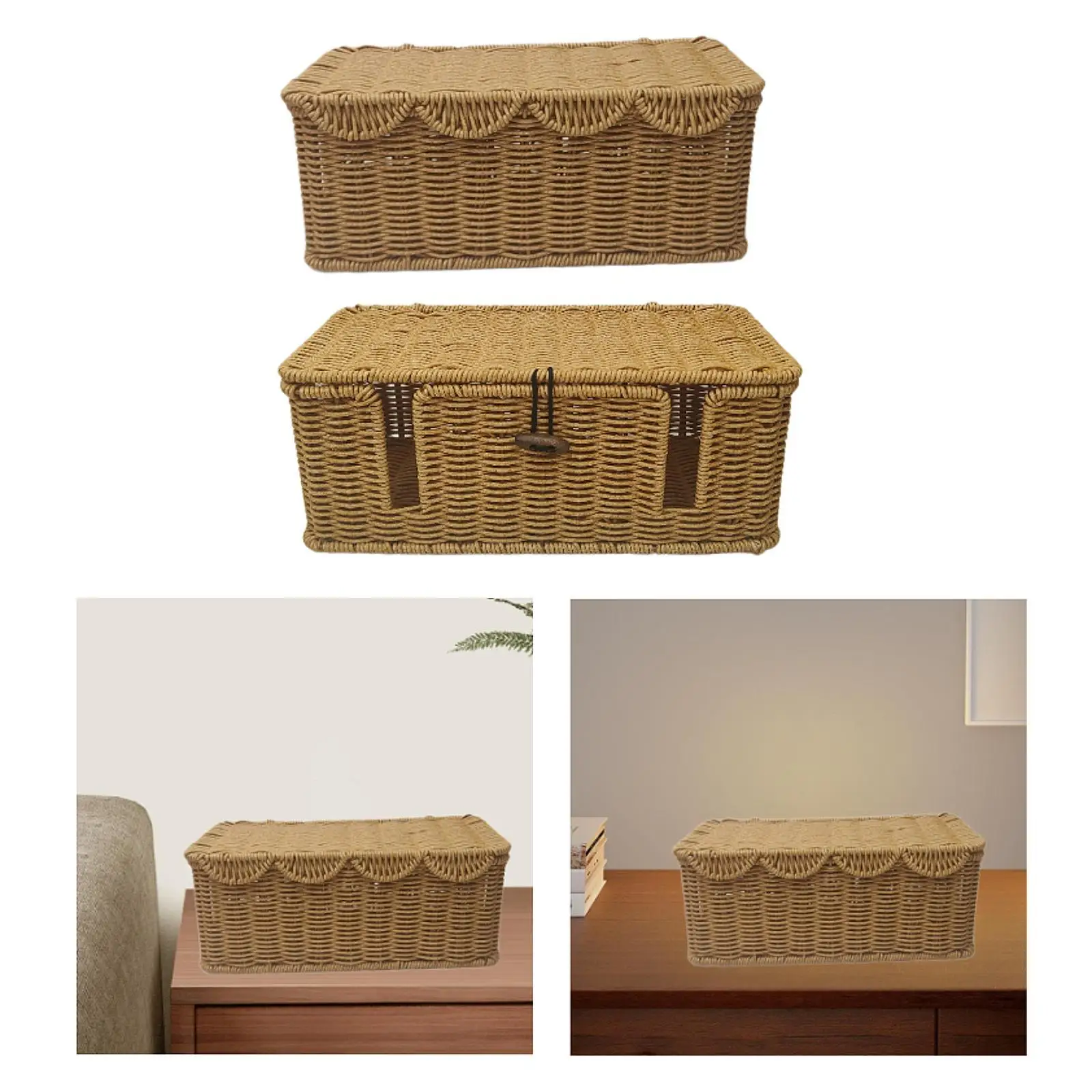 Cable Management Box Reusable Decoration Handmade Rattan Case for Tabletop Messy Cables Living Room Loose Wires Management Home
