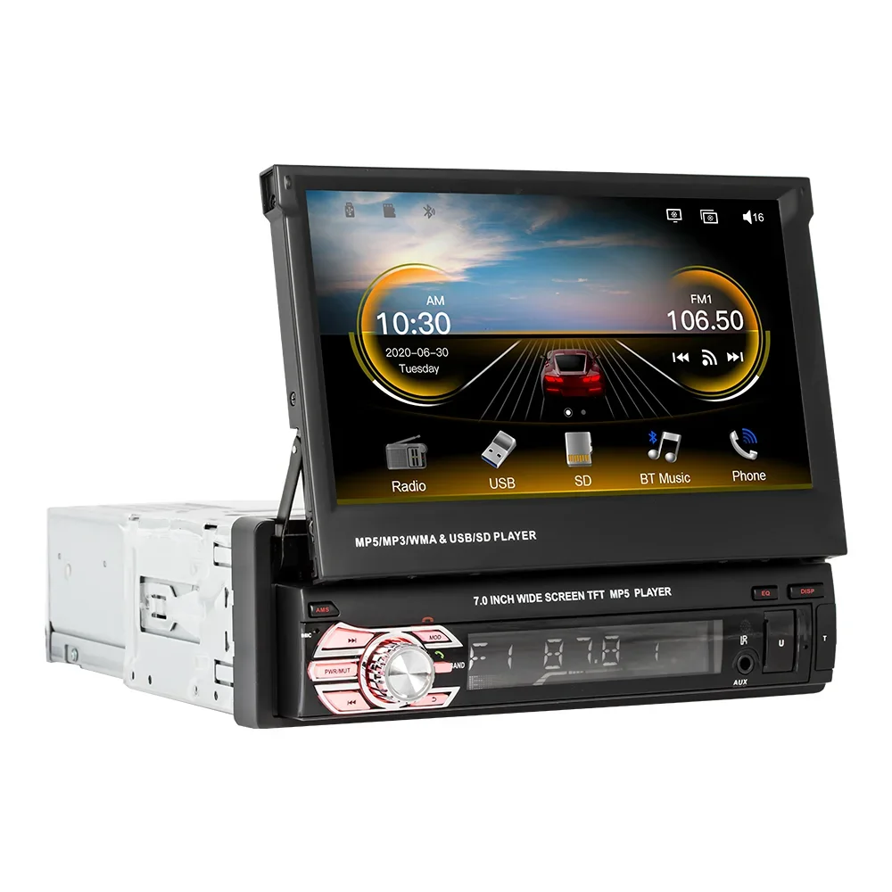 

Wholesale car radio1 Din 7 inch retractable screen Mirror link Carplay mp5 player head unit stereo auto dvd player