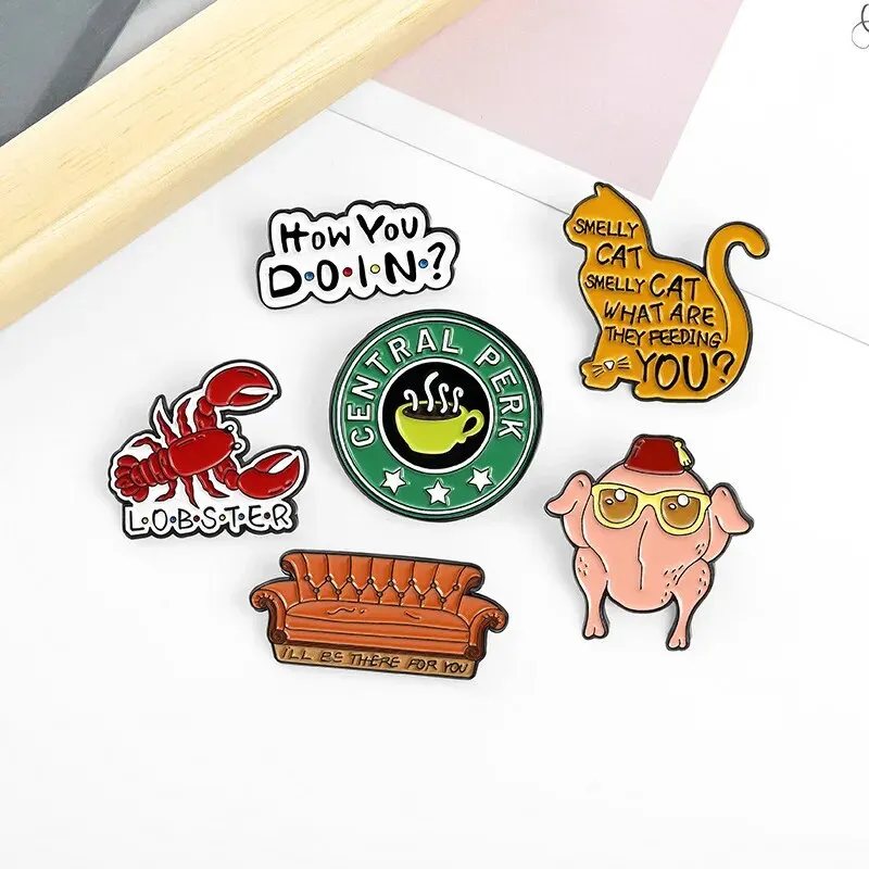 6pcs Friends How You Doin Enamel Pin Custom Smelly Cat Sofa Lobster Turkey Brooch Lapel Badge Classic TV Jewelry Gift For Fans