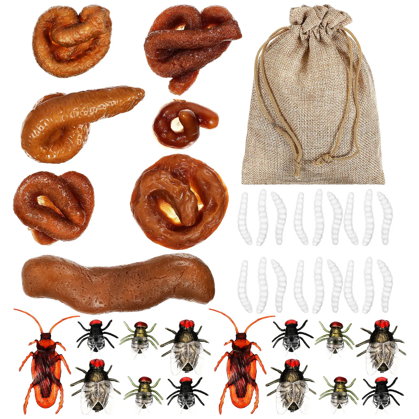 

1Set Fake Poop Set Realistic Prank Props April Fools' Day Trick Stuff Fake Maggots Cockroach Flies Halloween Prank
