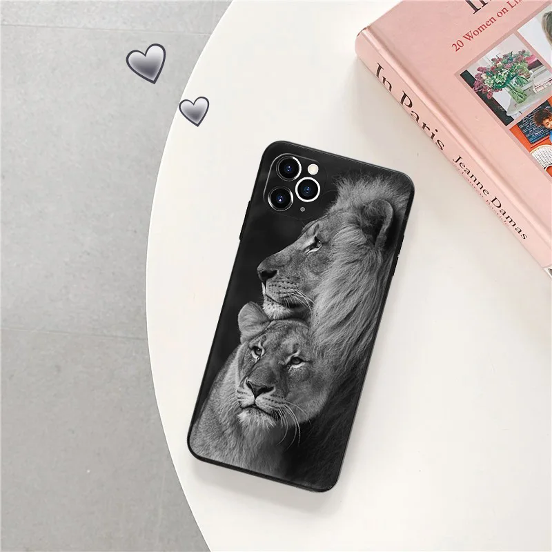 Black Matte Phone Case for iphone 16Pro 15 14 13 12 Mini 11 16 Pro Max 7 8 Plus X XS XR Leopard Power Tiger Lion King Soft Cover