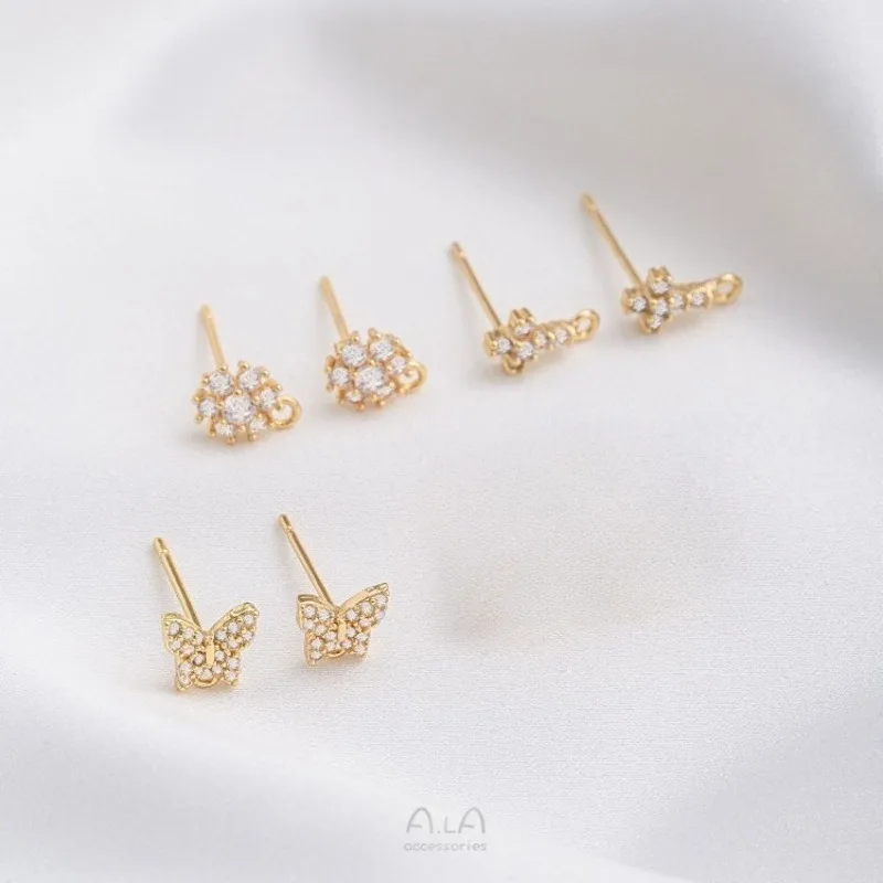 Zirconium Stud Earrings Color 14K Gold Butterfly Cross With Rings Earrings DIY Earrings Accessories Material
