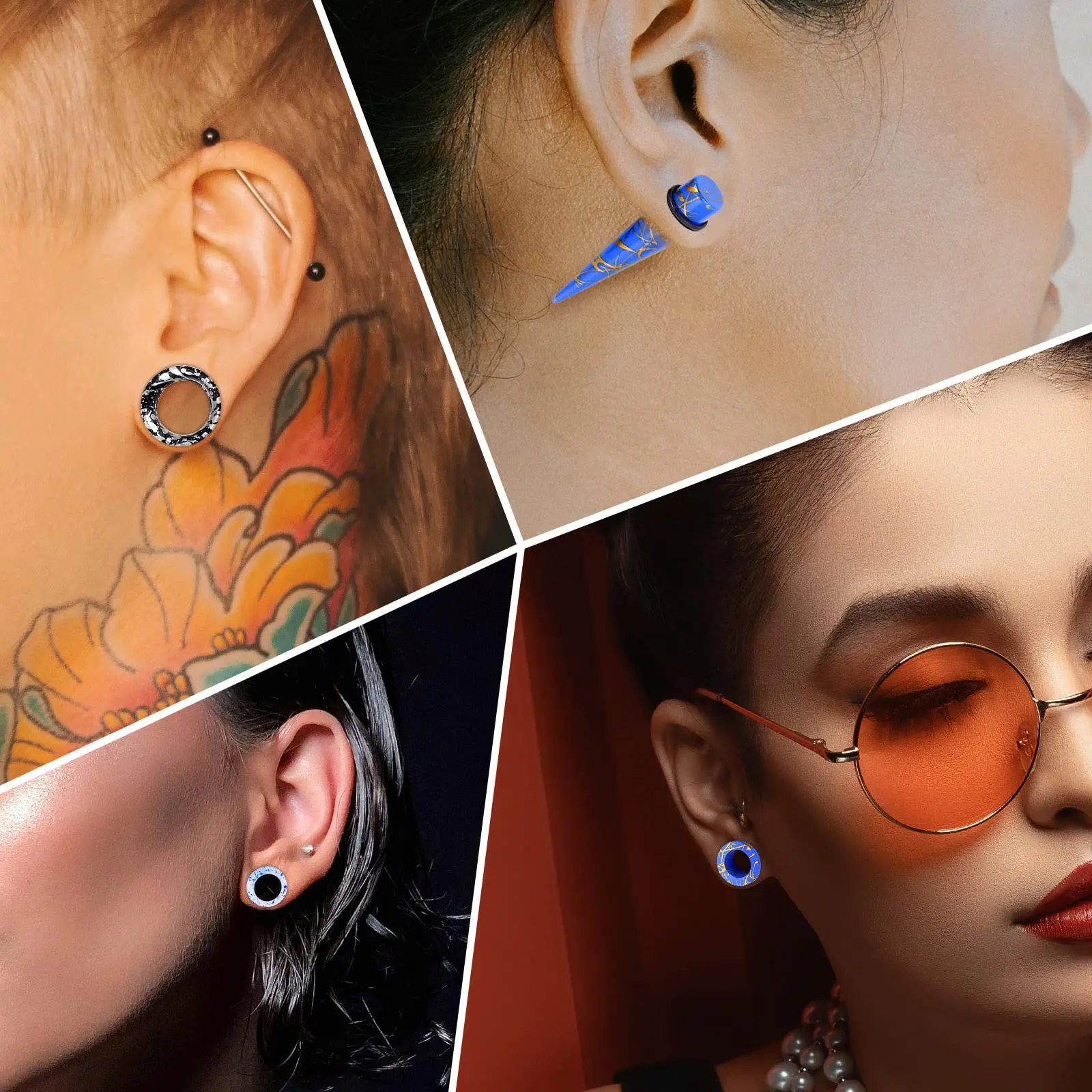 2/14pcs Ear Stretching Acrylic Tapers Plug Pincher Silicone Tunnel Ear Gauges Expander Body Piercing Jewelry Size 6/8/10mm