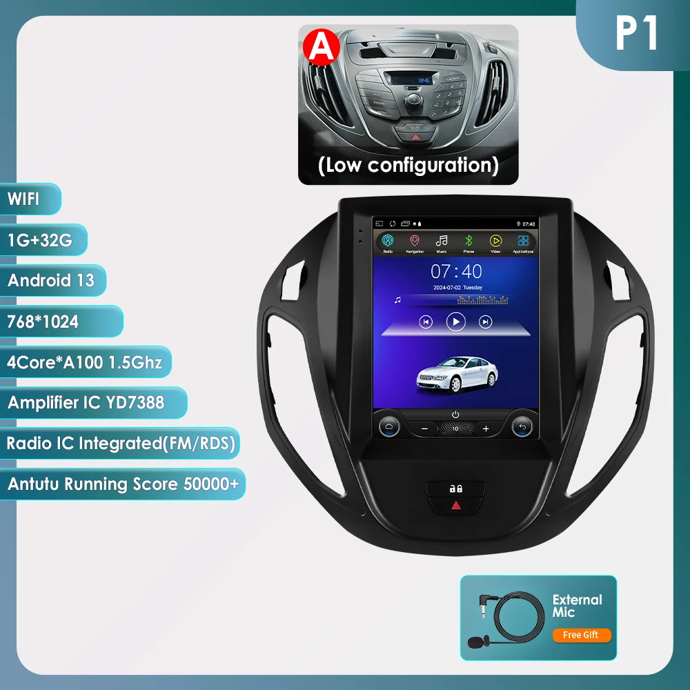 9.7Inch Android13 Autoradio Multimedia Voor Ford Transit Tourneo 2012-2023 Gps Autoradio Carplay 4G Intelligente Speler 360Camera