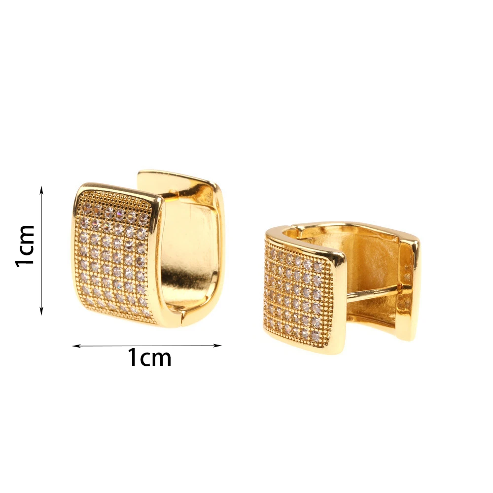 Multi-Row Full Zircon Square Earrings Hip-Hop Couple's Three-Dimensional Metal Earrings for Men and Women, Quadrilateral Shape