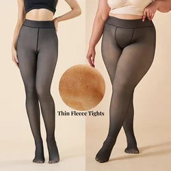 Leggings thermiques translucides pour femmes, collants élastiques, pantalons minces, simples et chauds, grande taille, fjcollants féminins, optique d'hiver, sexy