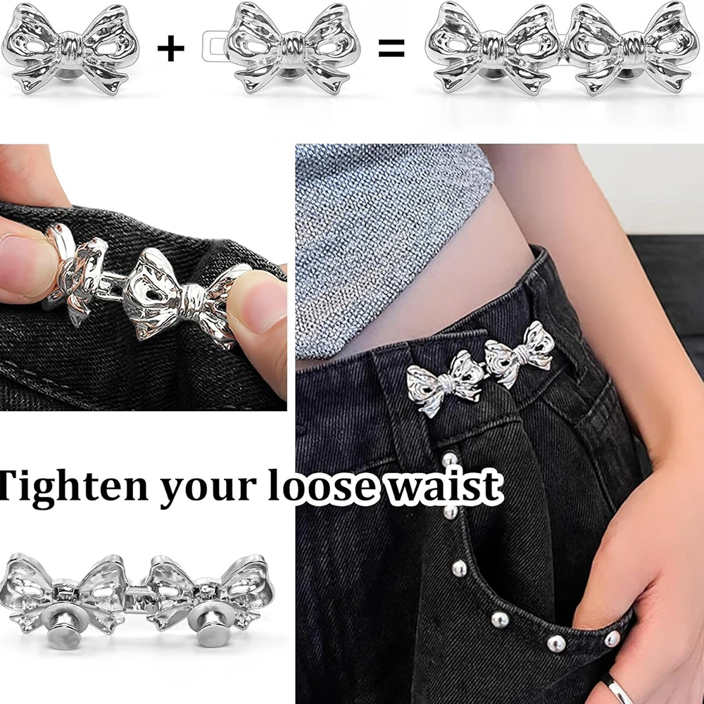 2 ensembles de tendeurs de taille pour pantalons réglables, sans couture, sans outil, ensembles de boucles de taille, épingles de réglage de pantalons décoratives pour robes en jean amples