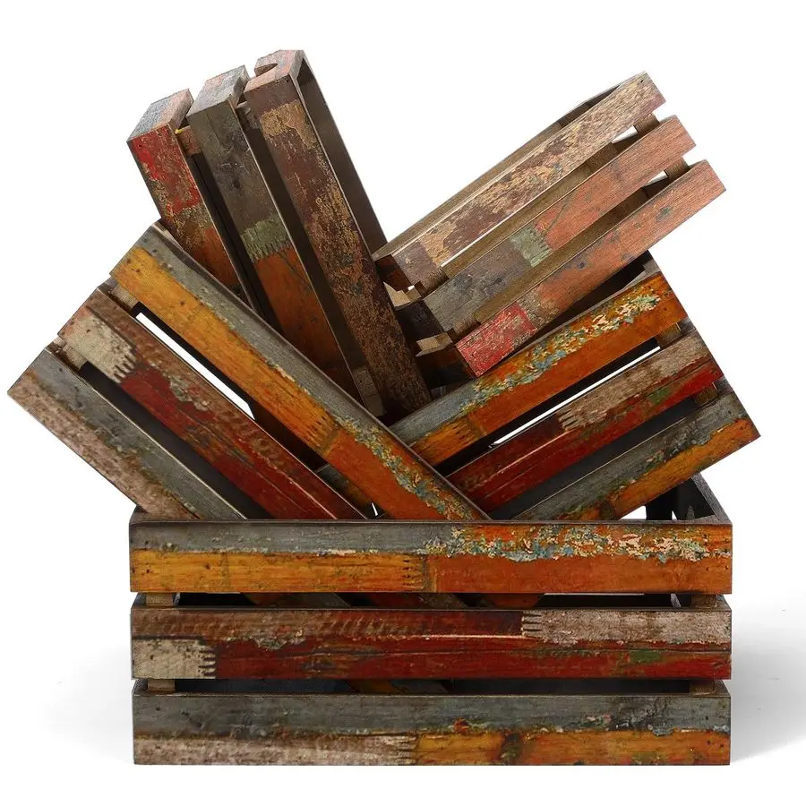 

Set of 5 Wood Crates for Display Decorative Nesting Wooden Crate Storage with Handles Vintage Farmhouse Style Decorative Boxes M