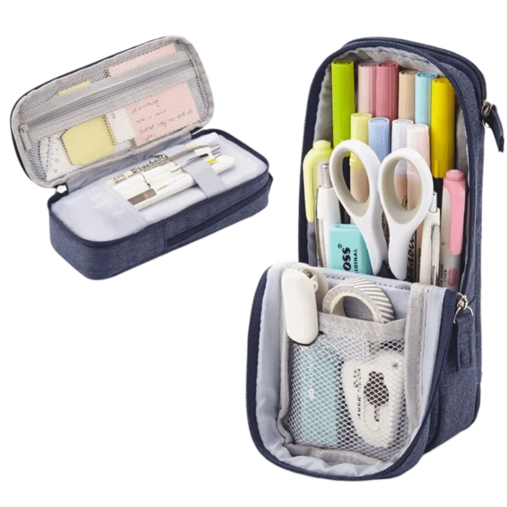 Large-capacity Folding Pencil Case Simple Aesthetic Pen Storage Bag Double-layer Portable Student Stationary Boxes