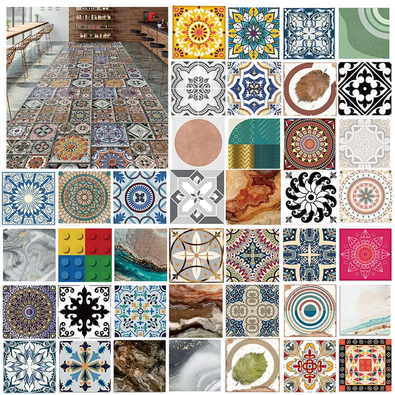 28PCS PVC Self Adhesive Wall Tile Stickers Waterproof Kitchen Retro Moroccan Bathroom Decal Peel And Stick Decoration Wallpaper