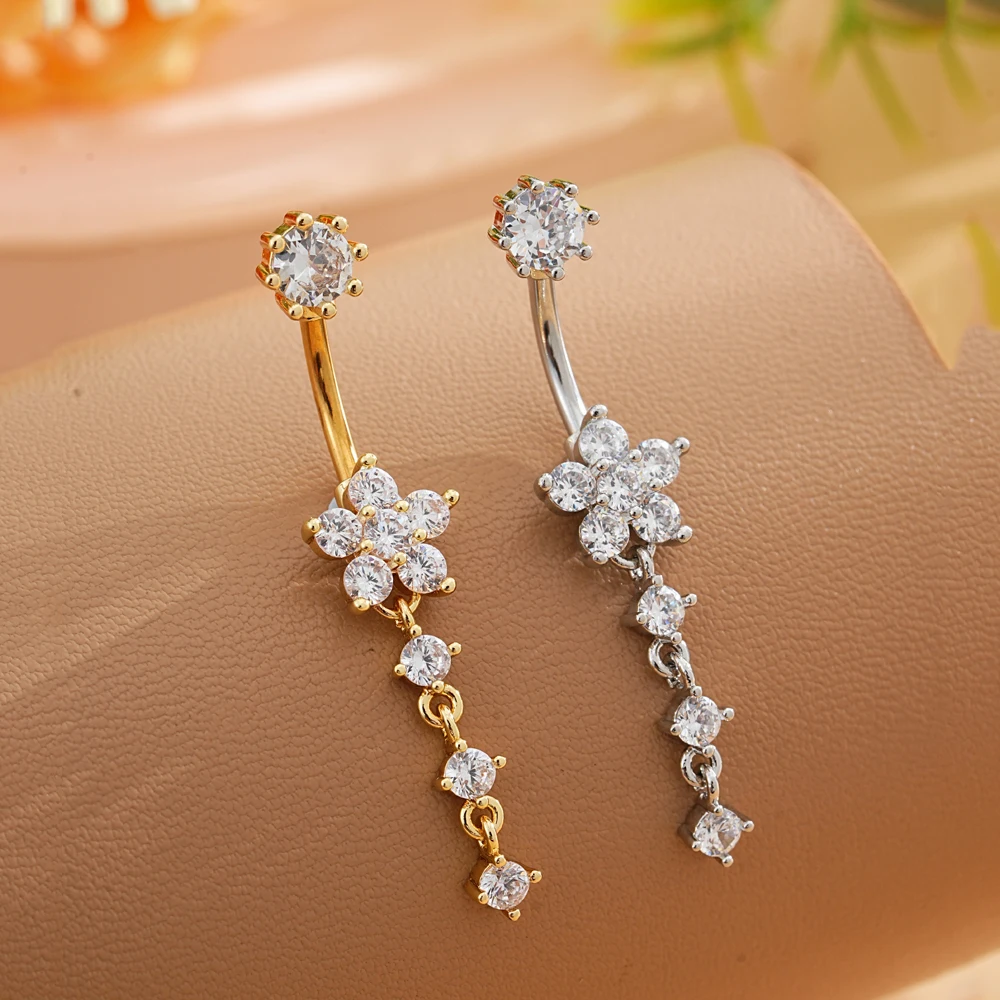 1pc Long Dangled Belly Button  - đánh giá và giá Belly Bar Titanium
