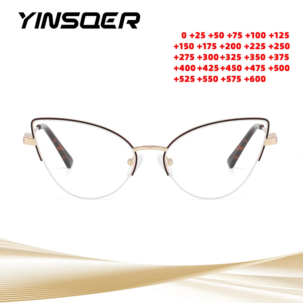 

Luxury Fashion Cat Eye Retro Women's Reading Glasses Anti Blue Light Computer Metal Half Frames Optical Prescription Eyewear