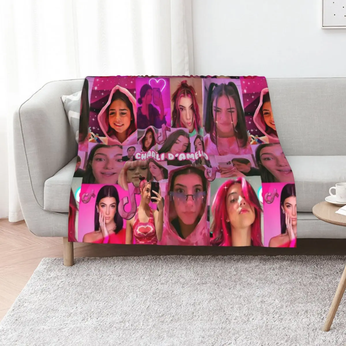 Pink Charli DAmelio collage Throw Blanket Air Conditioner Soft Blanket for Office Home