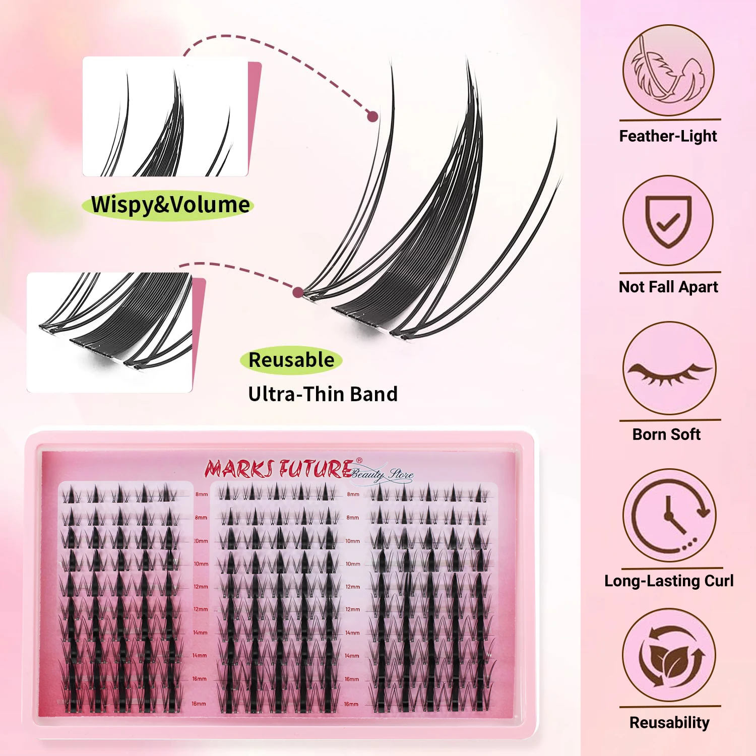 150本入りDIYナチュラル厚めクラスターフェイクまつげ、8 - Eyelash Extension For Big Eyes のレビューと価格