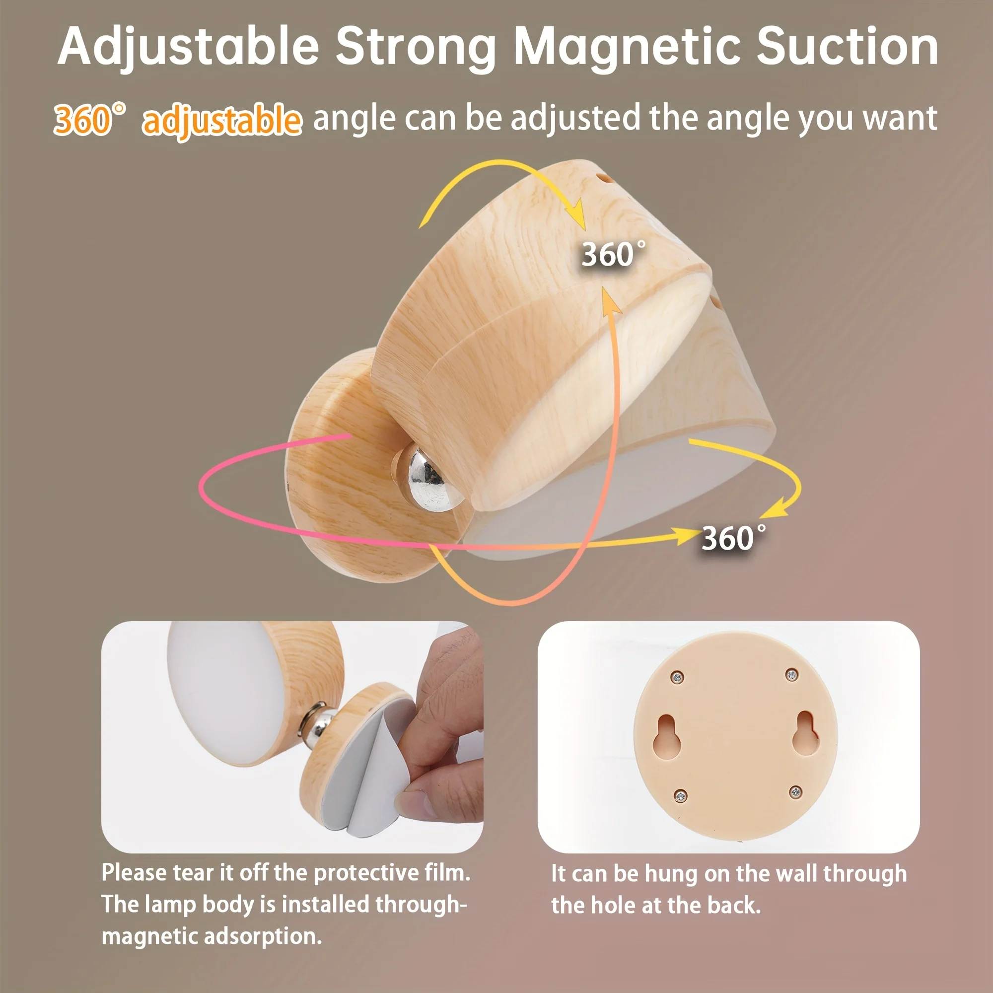 Magnetic Cordless Night Light 3 Color Temperatures & Dimmable Wall Lights 360° Rotation LED Wall Mounted Lights for Bedroom