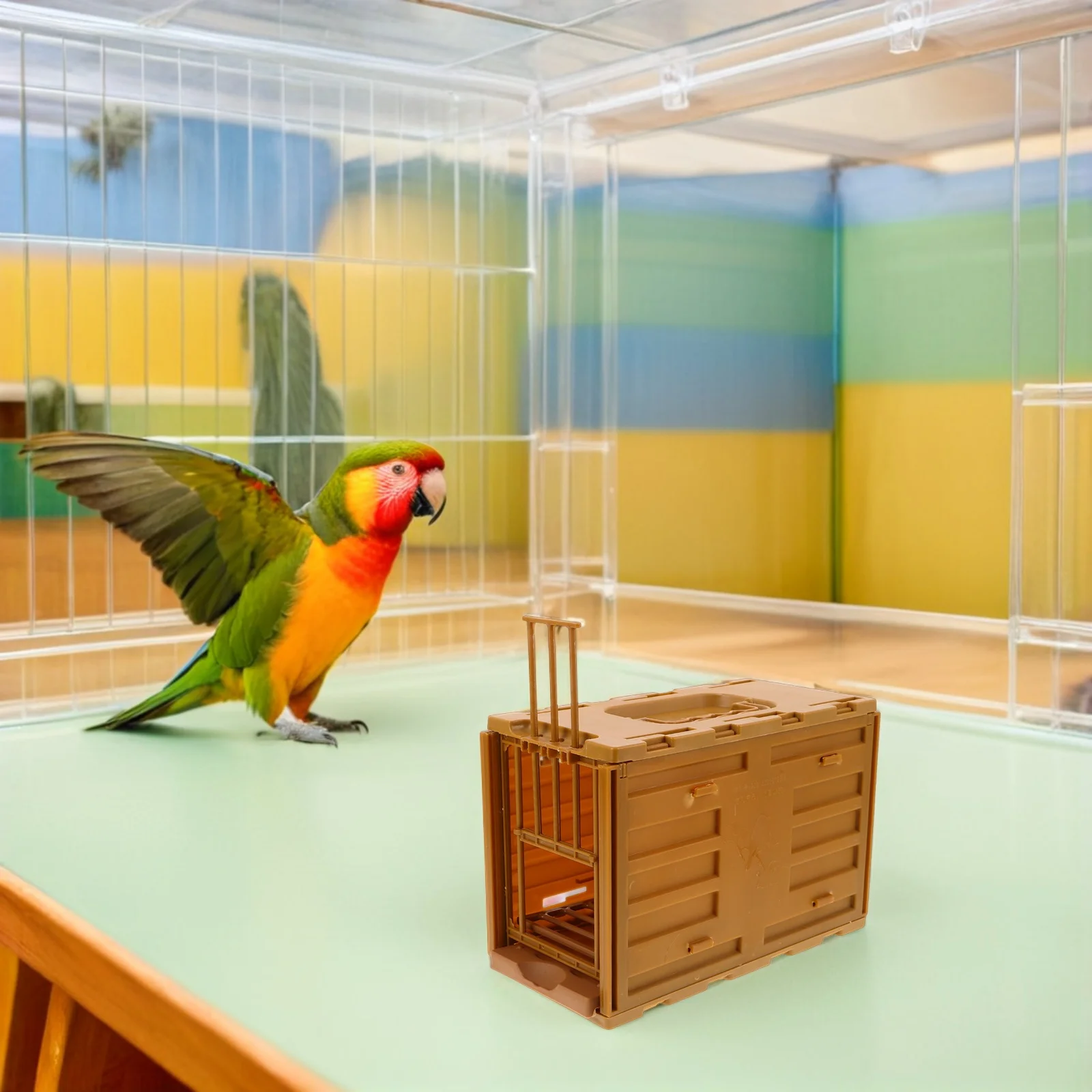 Transportín de pájaros portátil, jaula de viaje de plástico ligera con asa, caja de transporte de mascotas ventilada segura para pájaros pequeños al aire libre