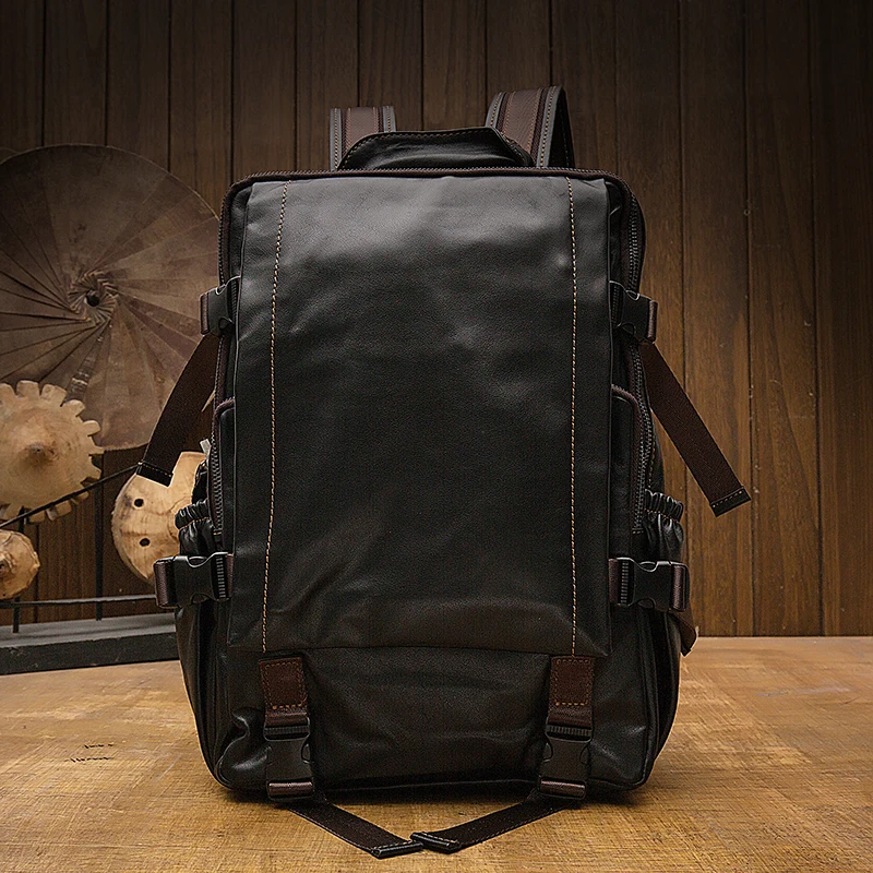 

Luxury Genuine Leather Travel Backpack Handmade Top Layer Cowhide Shoulder Bag Vintage Black Large Capacity Laptop School Bag