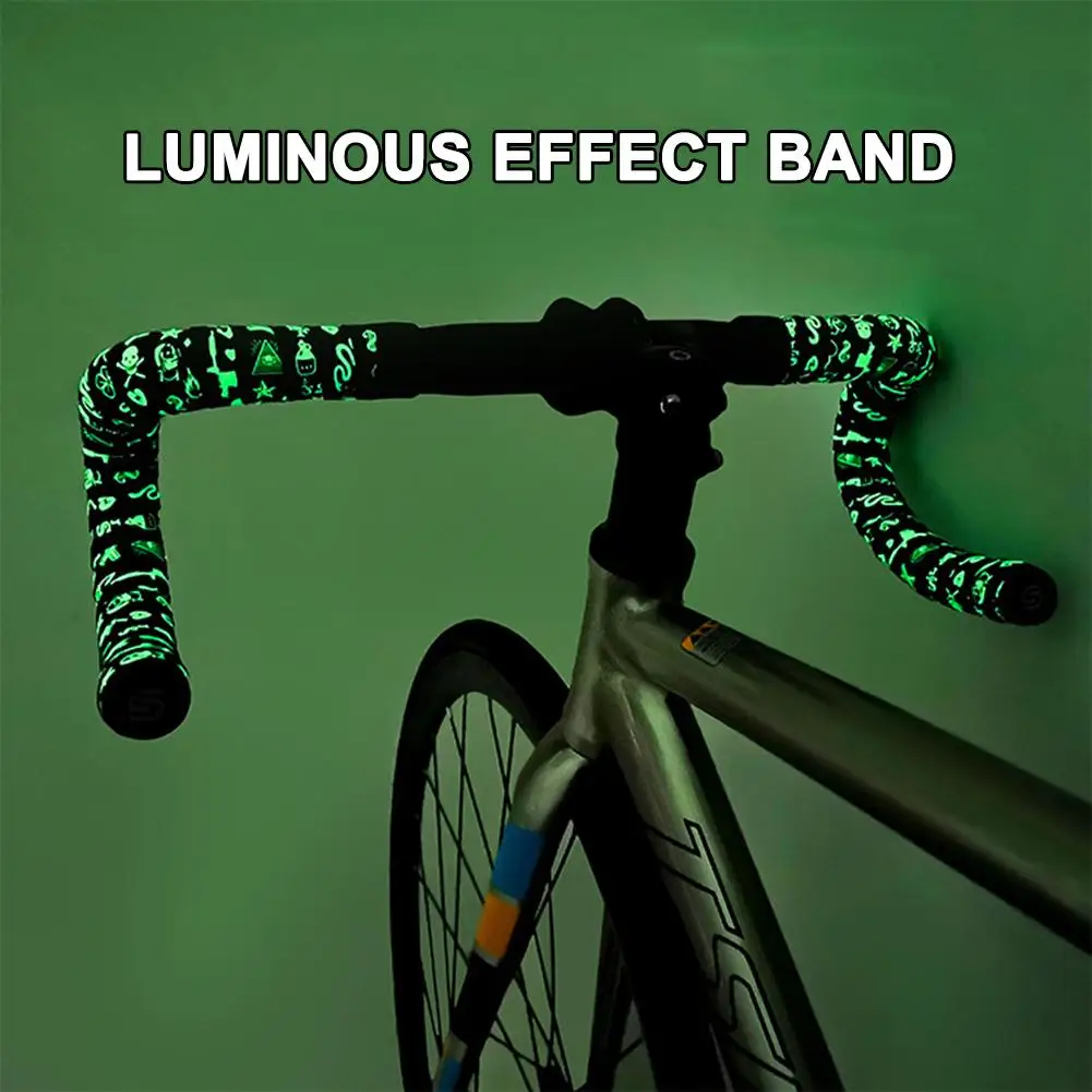 1 Pair Road Bike Shock-absorbing Handlebar Strap Fluorescence Glow-in-The-Dark Road Bike Handlebar Tape Steering Wheel Cover