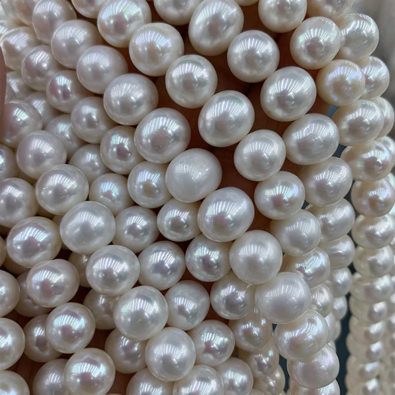 Natural freshwater seedless pearl necklace 9-10mm oval slightly imperfect high-luster bracelet beads