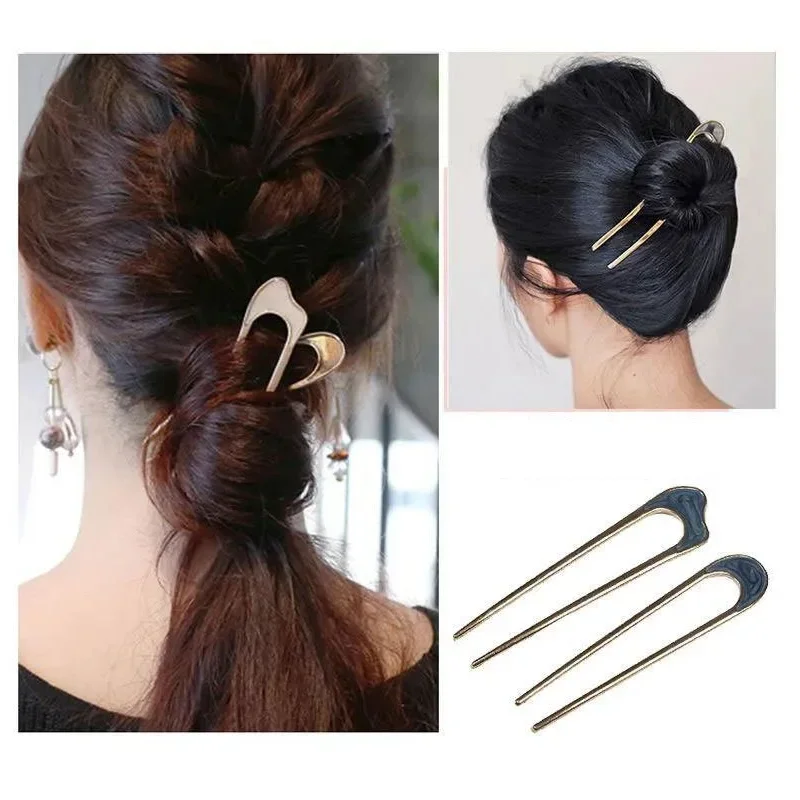 Ladies use elegant shell-glazed horns in gold and silver, fashionable, U-shaped metal hairpins, hair accessories and headwear image 4