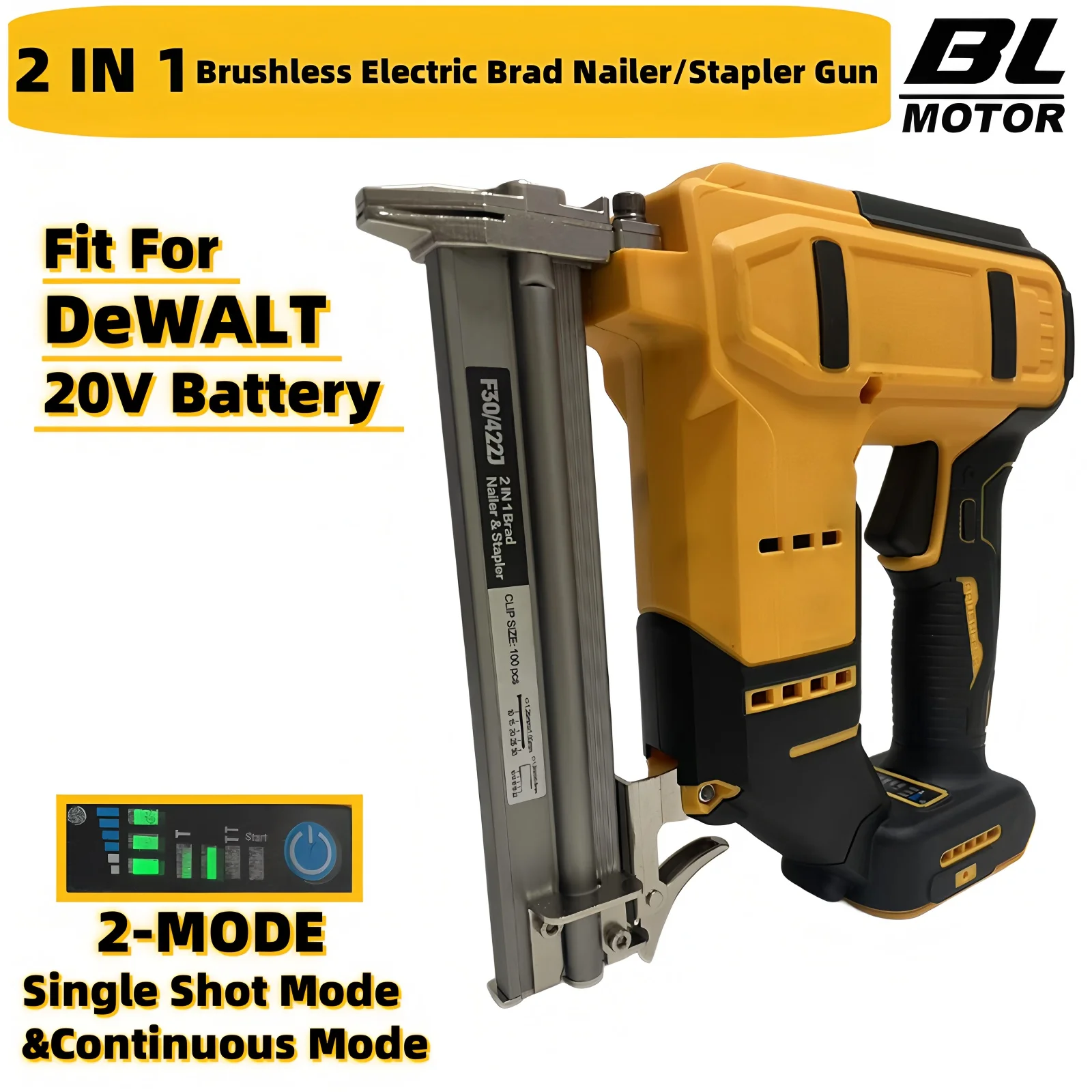 Fit For DeWALT 20V Battery 2-IN-1 Electric Brushless Brad Nail Gun Cordless Straight/N-shape Nails Woodworking Nailing Machine