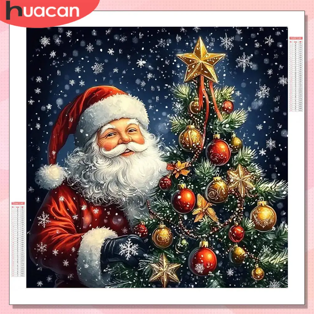 HUACAN Diamant-Malerei, Weihnachtsmann, Cartoon, voller runder Bohrer, Heimdekoration, Diamant-Mosaik, Baum, Weihnachten