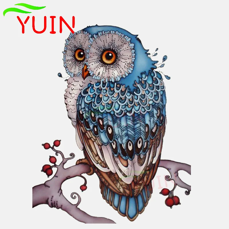 Fashion Car Sticker Interestingly Hand-painted Blue Owl Cartoon Style Decal PVC Decoration Accessories Waterproof Decals 16*12cm