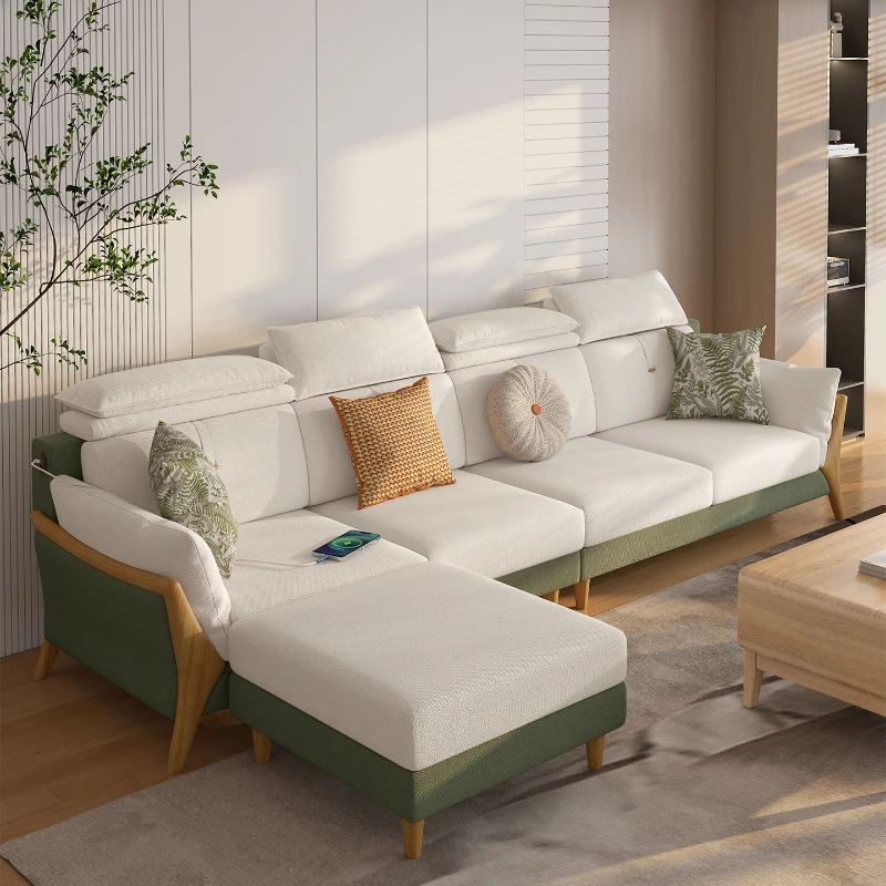 

Modern simple log medieval style sofa small apartment cotton linen dismantling and washing sofa
