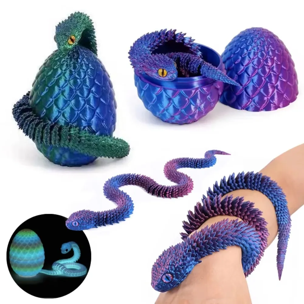 3D Printed Snake with Egg Joint Mobility Simulate Snake Ornament Desktop Home Animal Decoration Kids Desktop accessories