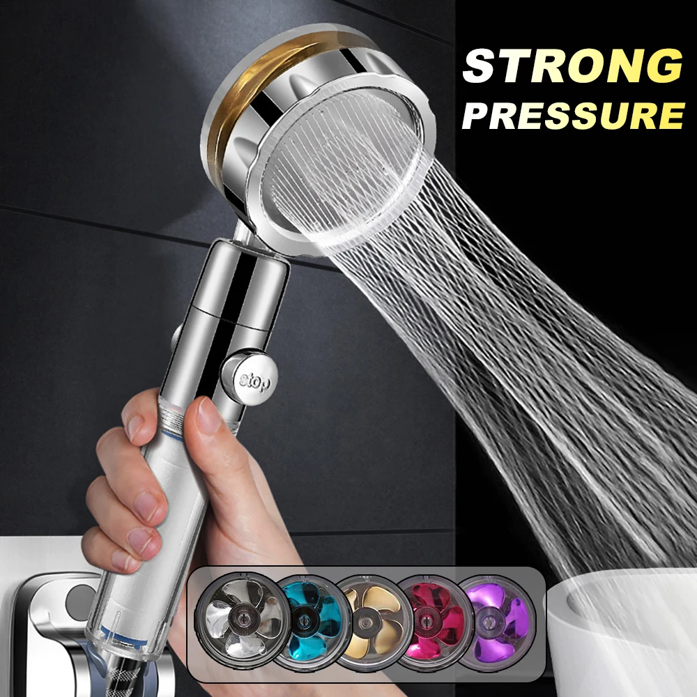 Powerful Pressurized Shower Set Fan Filter Showerhead One Touch Water Stop Sprayer Water Saving Handheld Showerheads